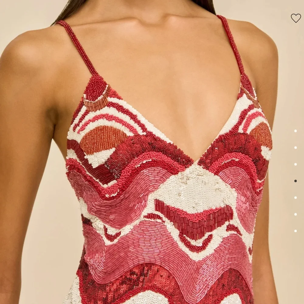 CULT GAIA Sasha Beaded Multi Wave Print Mini Dress Pink Red NWT Small - Picture 4 of 14